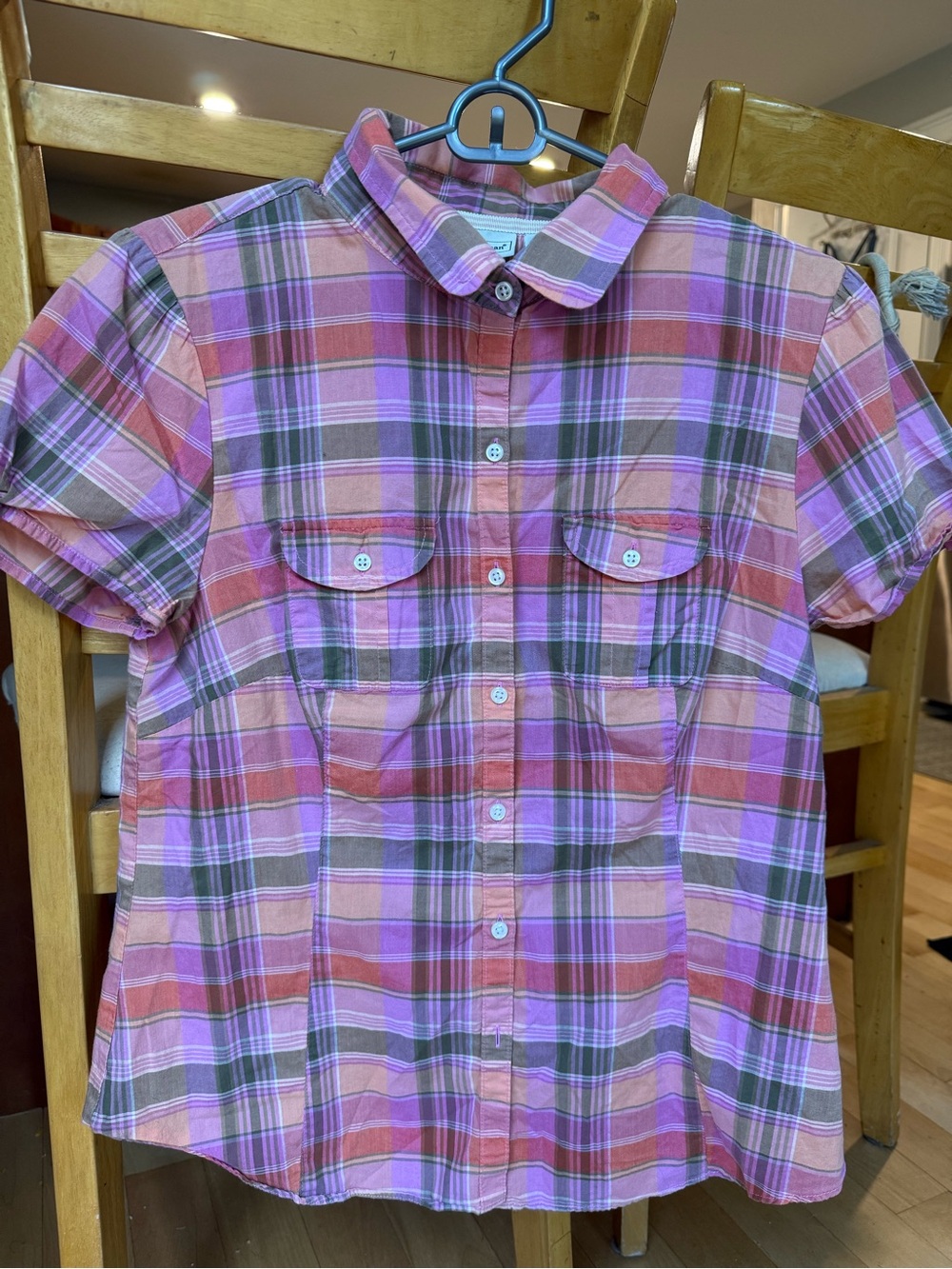 L.L. Bean woman's Vacationland short sleeve Plaid top.